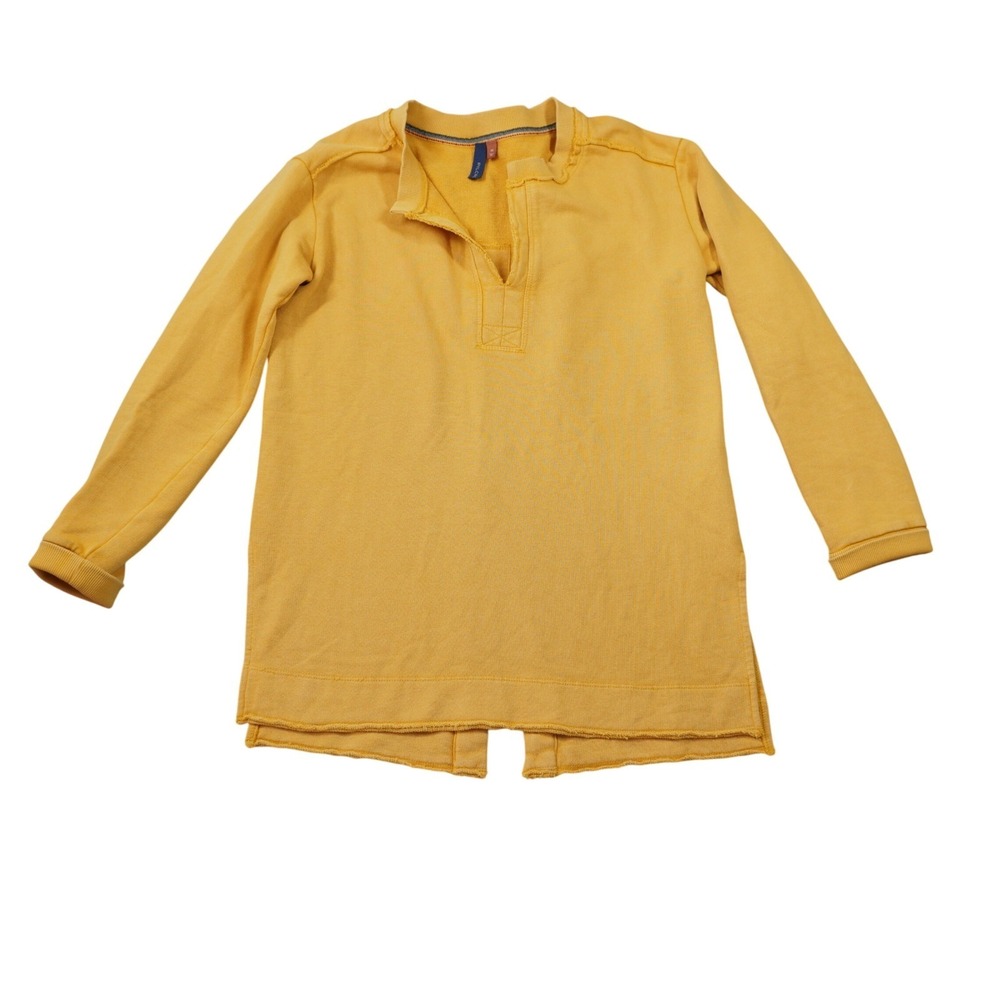 Pilcro Anthropologie Mustard Yellow Shirt Split Back Henley Top XS Cotton Casual